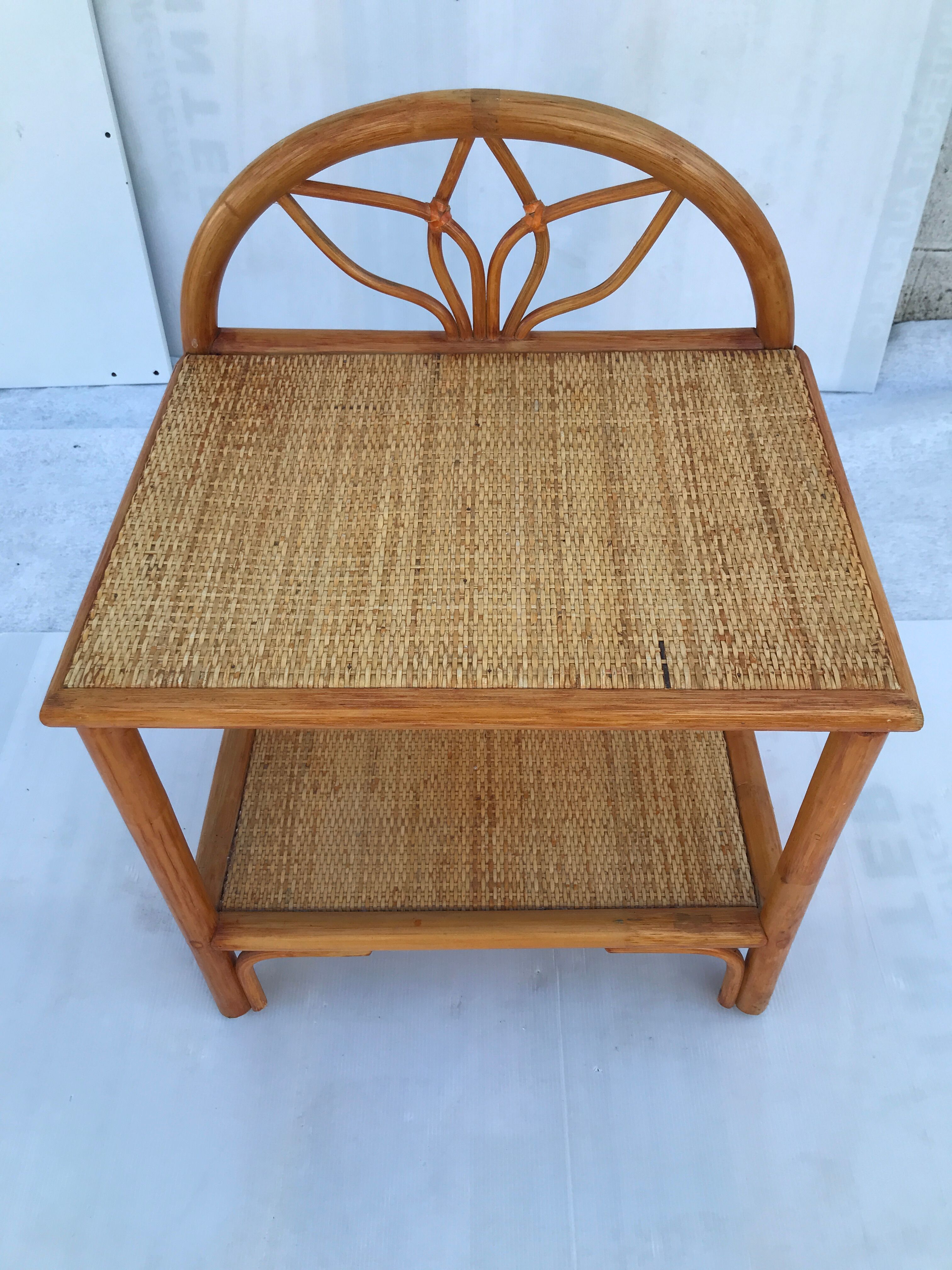 Bedside shelf in vintage wicker rattan