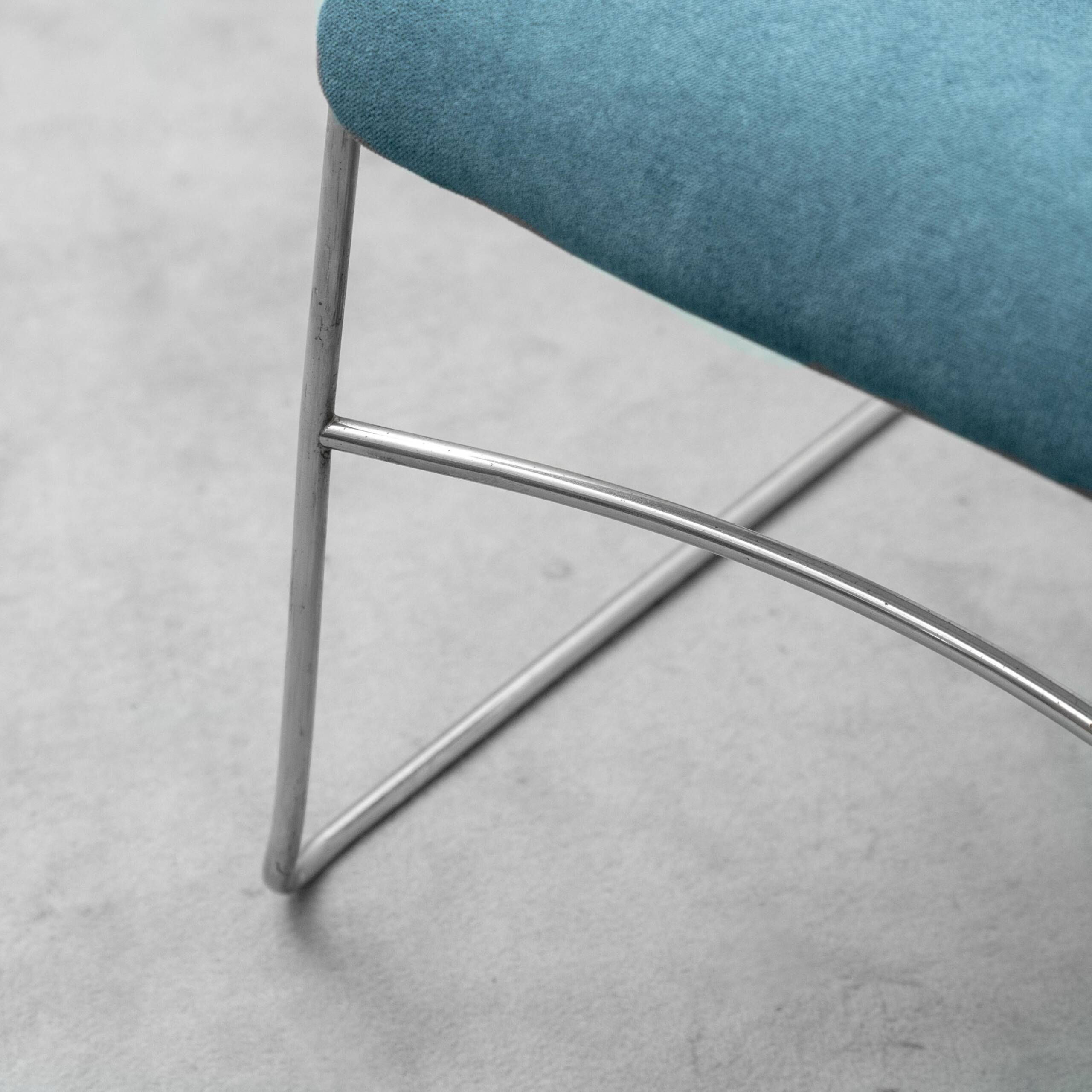 Set of 4 vintage metal and blue fabric chairs, 1970s modernist