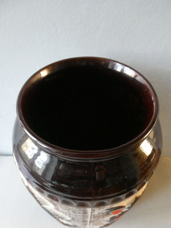 Vase en céramique décor fleurs Bay West Germany années 70