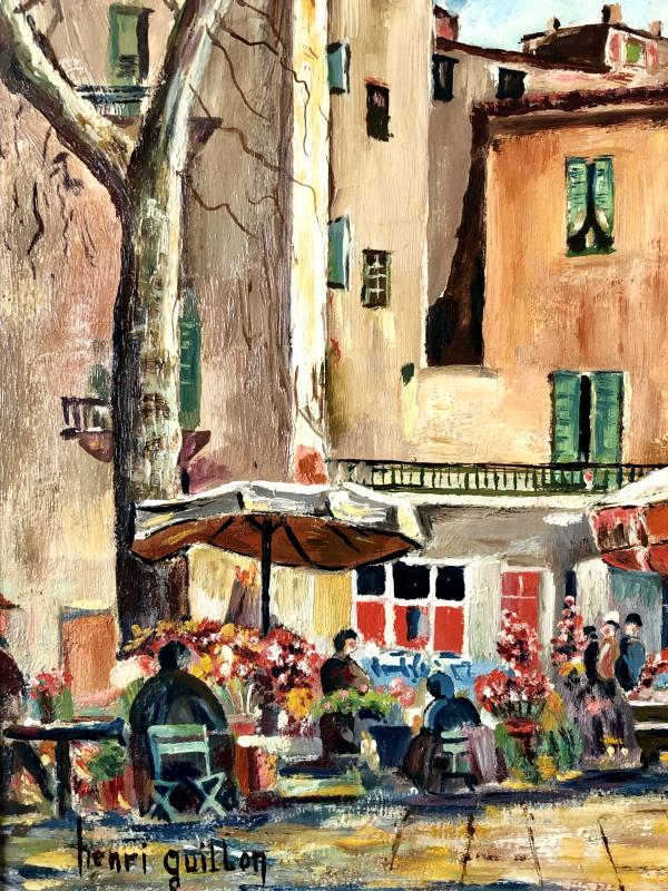 Tableau marché aux fleurs à Menton Henri Guillon