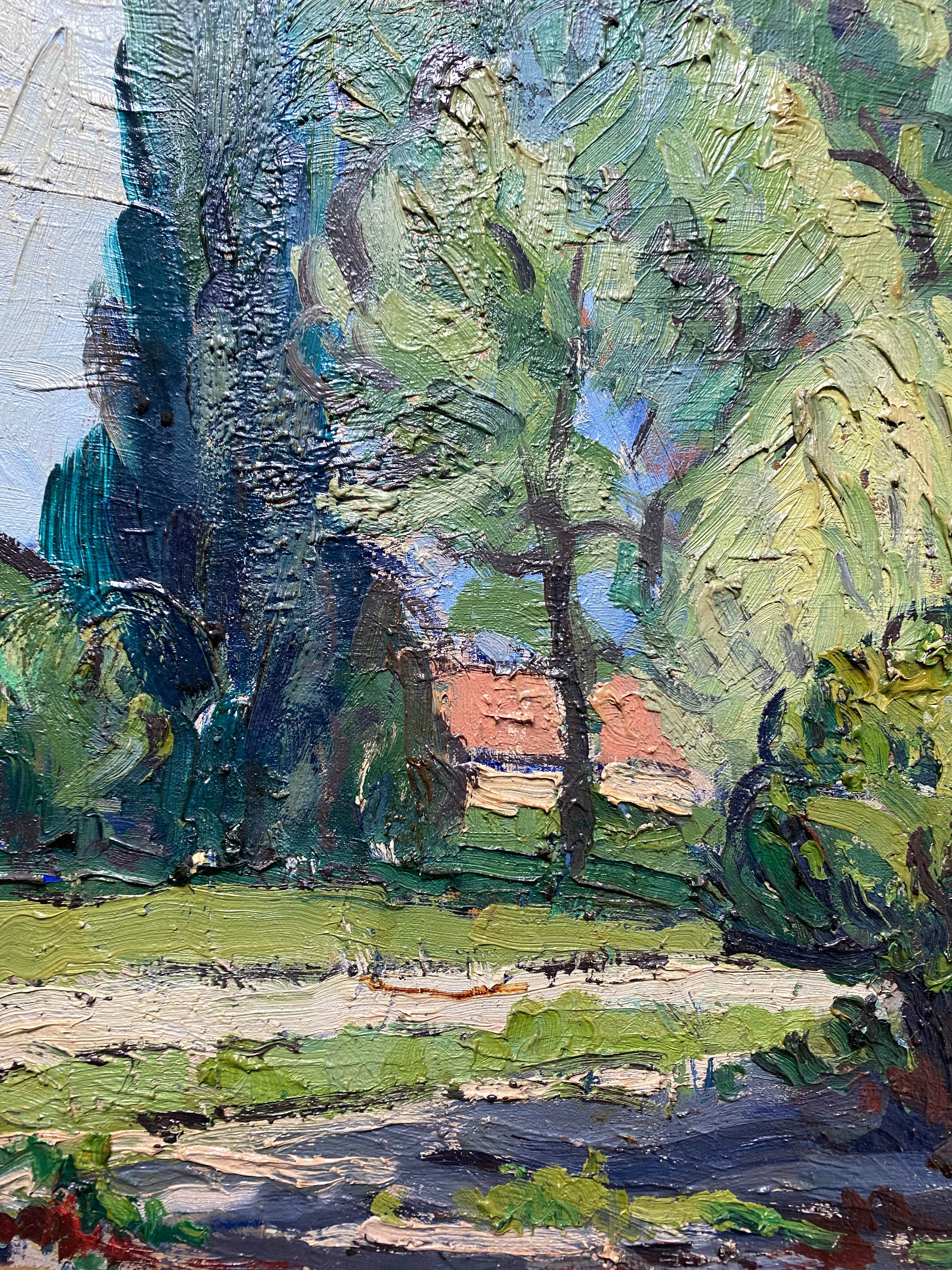 HST painting "Sunny landscape and wooded village" by Marcel GAULT (1899-1989)