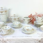 Vintage tea set in golden white porcelain CHAUVIGNY LIMOGES