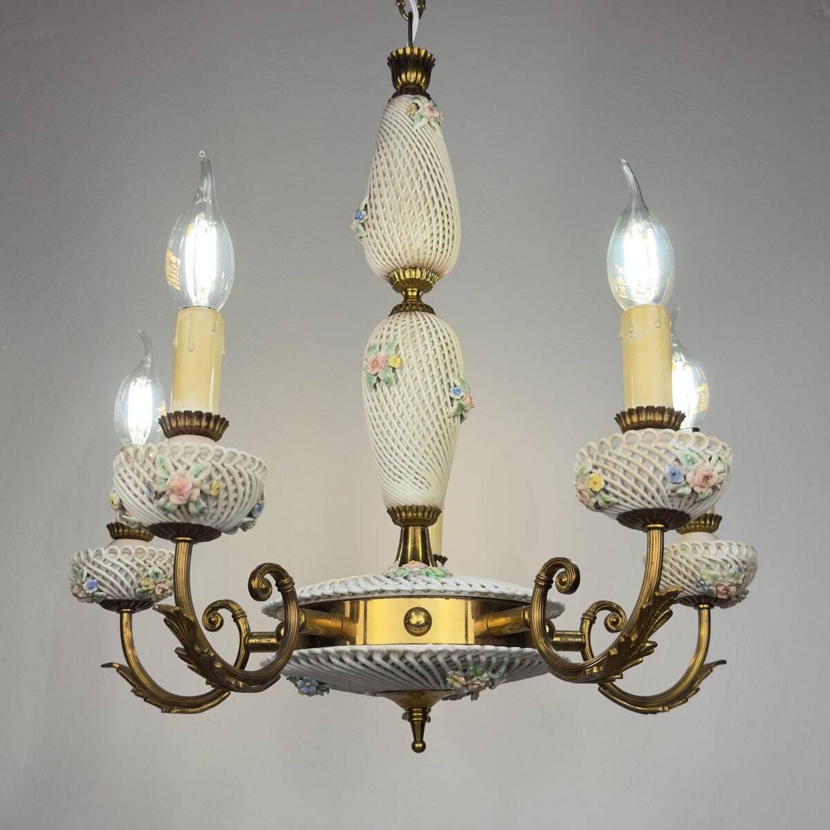 Capodimonte Art Nouveau Vintage Chandelier, 1930s