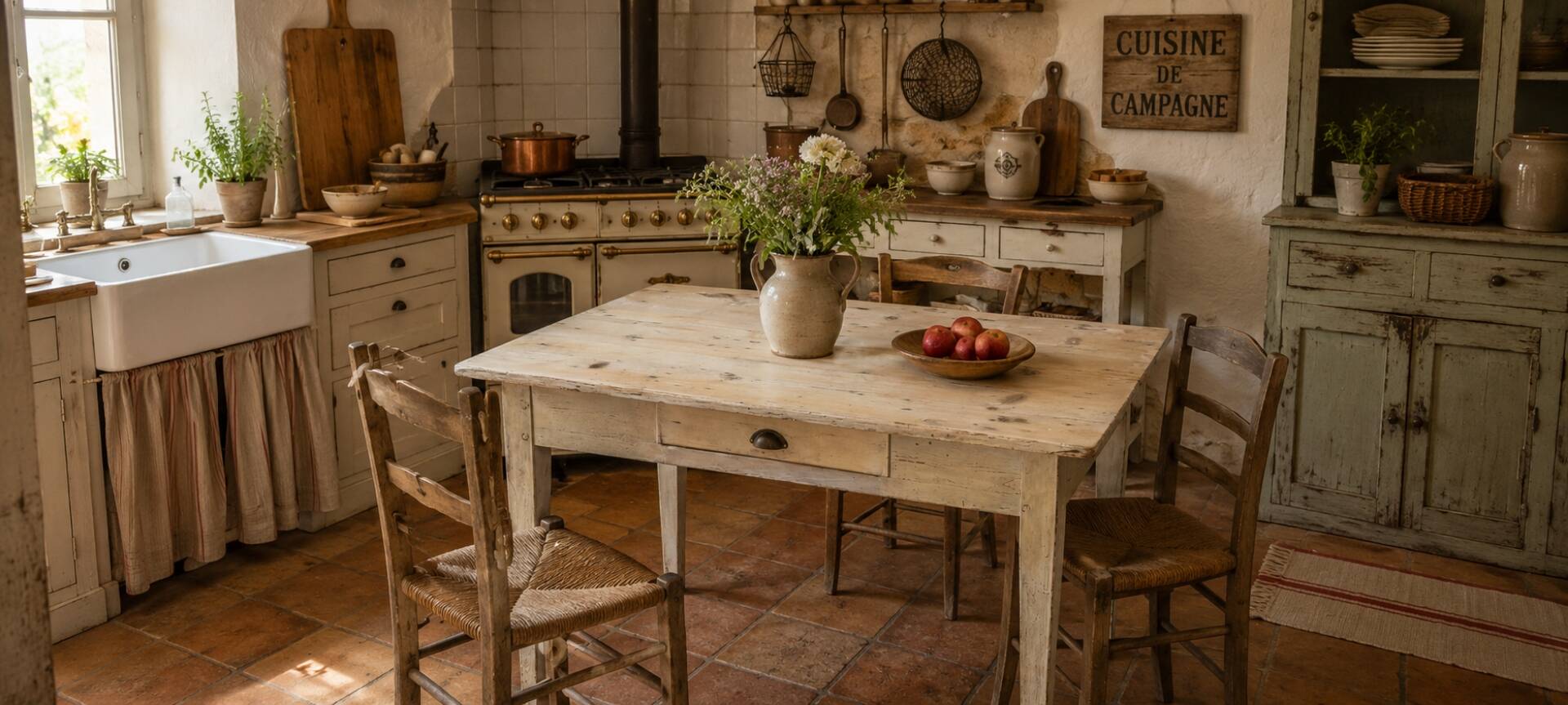 Table de cuisine patiné