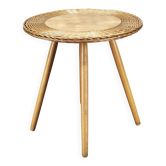 Jan Kalous Rattan and Beech Side Table, Czechoslovakia, 1970s