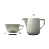 White ceramic coffeemaker and melitta filter, 60 years