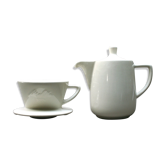 White ceramic coffeemaker and melitta filter, 60 years