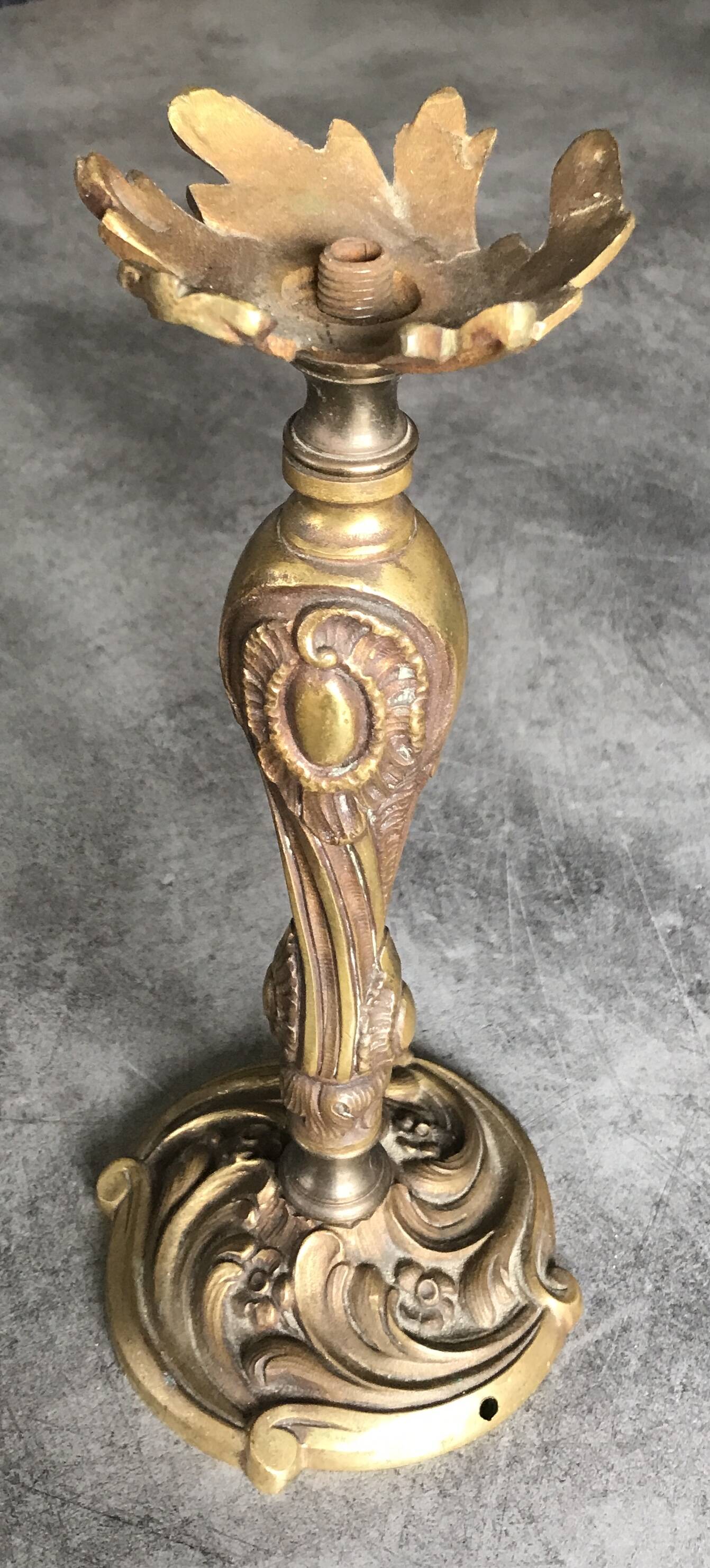 Old gilded bronze lamp base with Louis XV style rocaille decoration