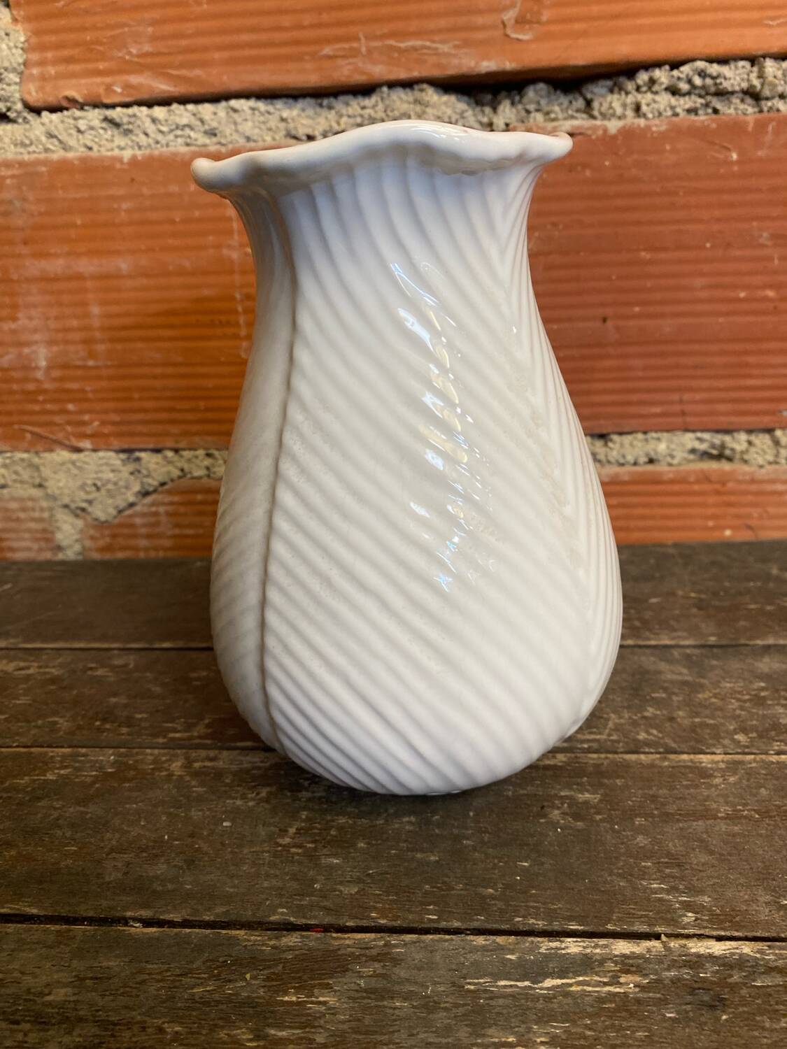 Vintage White Ceramic Flower-Shaped Vase France