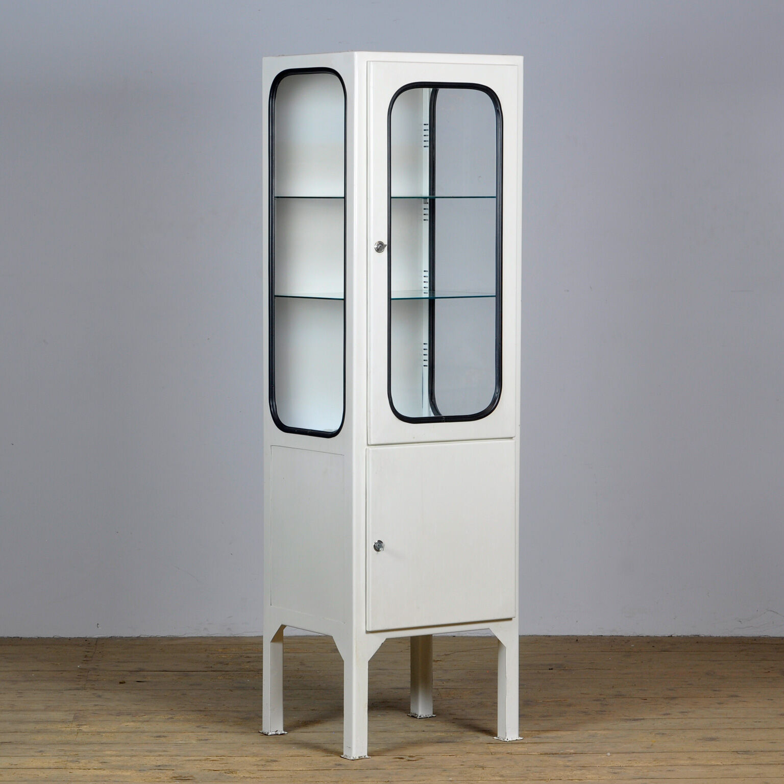 Vintage iron and glass medical cabinet, 1970s