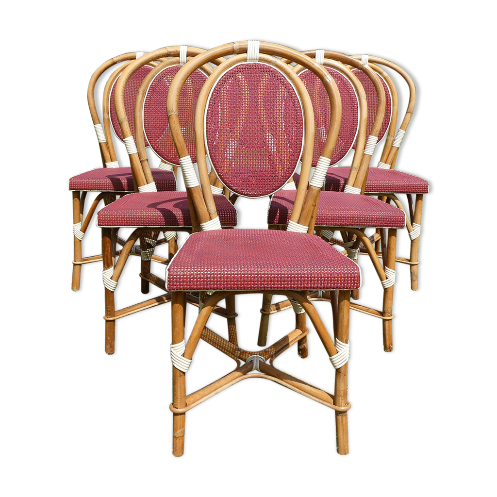 Lot de 6 chaises bistrot terrasse type parisienne en rotin et toile ...
