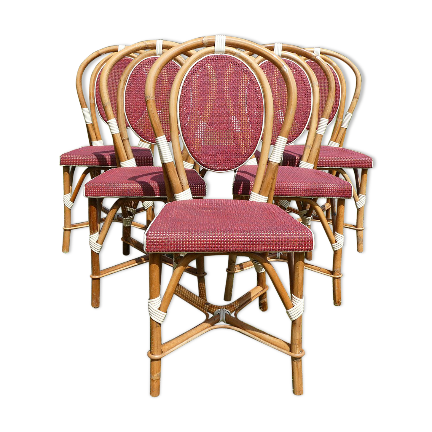 Lot de 6 chaises bistrot terrasse type parisienne en rotin et toile