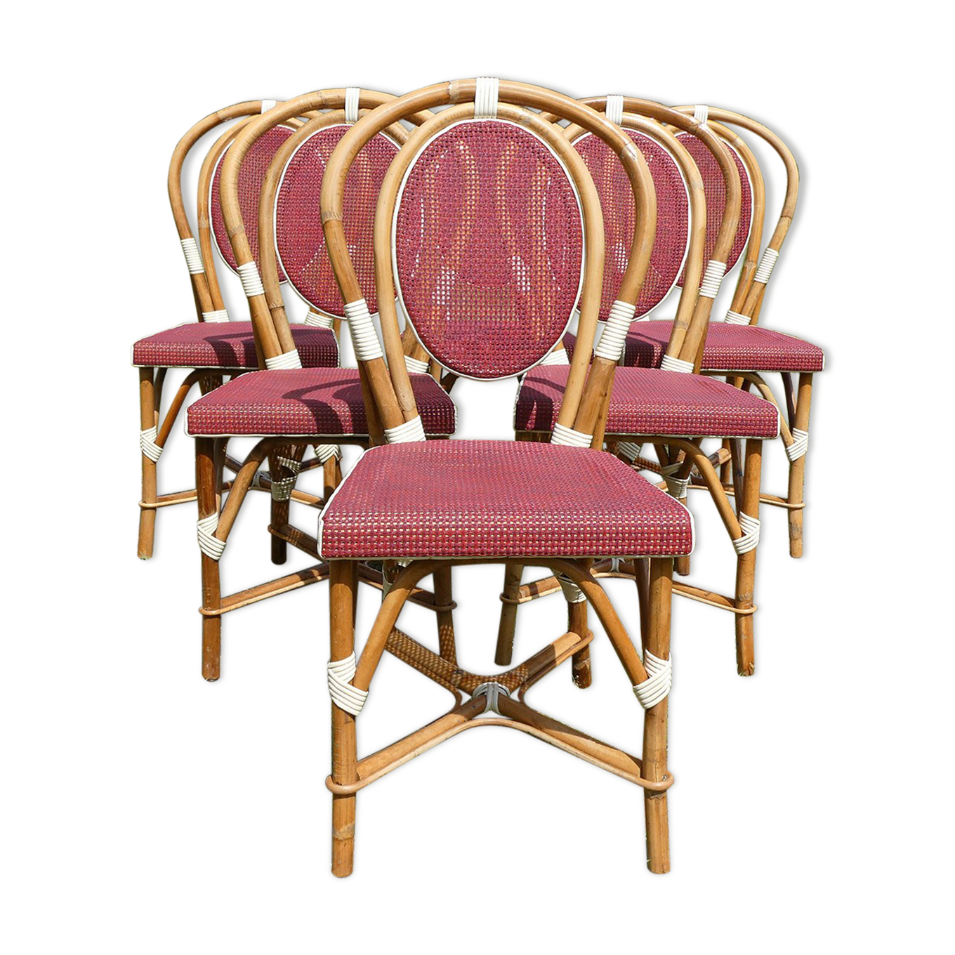 Lot de 6 chaises bistrot terrasse type parisienne en rotin et toile