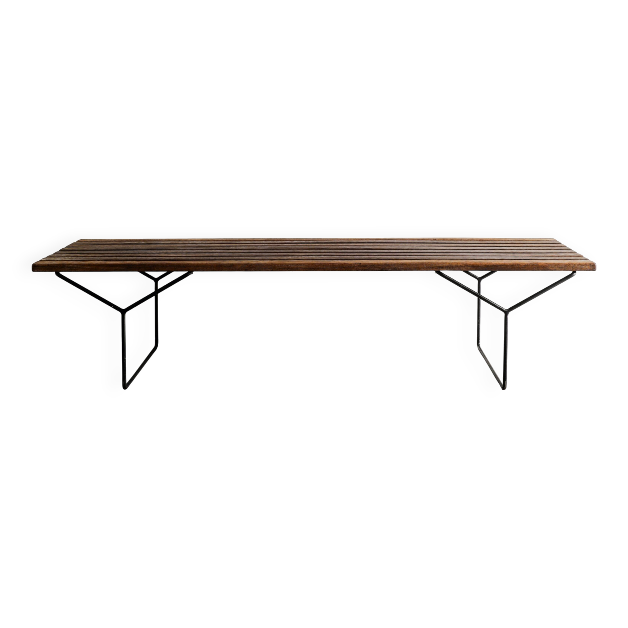 Vintage Mid Century Slatted Wooden Bench Table by Harry Bertoia, 1950s