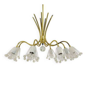 Lustre moderne en laiton floral Emil Stejnar, Rupert Nikoll, Autriche, années 1950