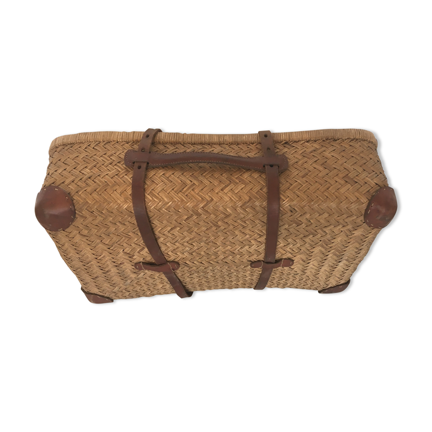 Wicker suitcase vintage rattan leather deco antique