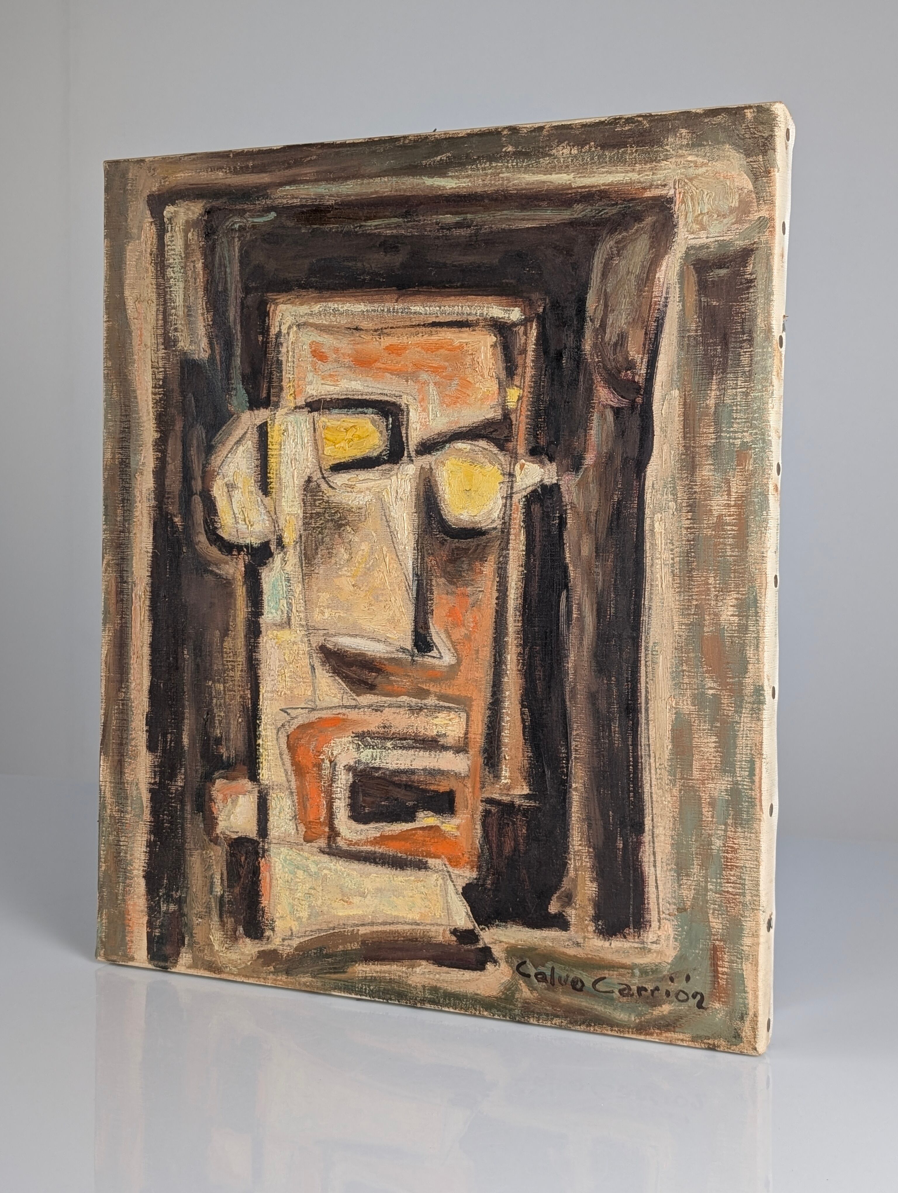 Cubist expressionist portrait in oil by Calvo Carrión 1970s