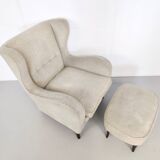 Ivory Lounge Chair with Ottoman in the Style of Gio Ponti, Italy