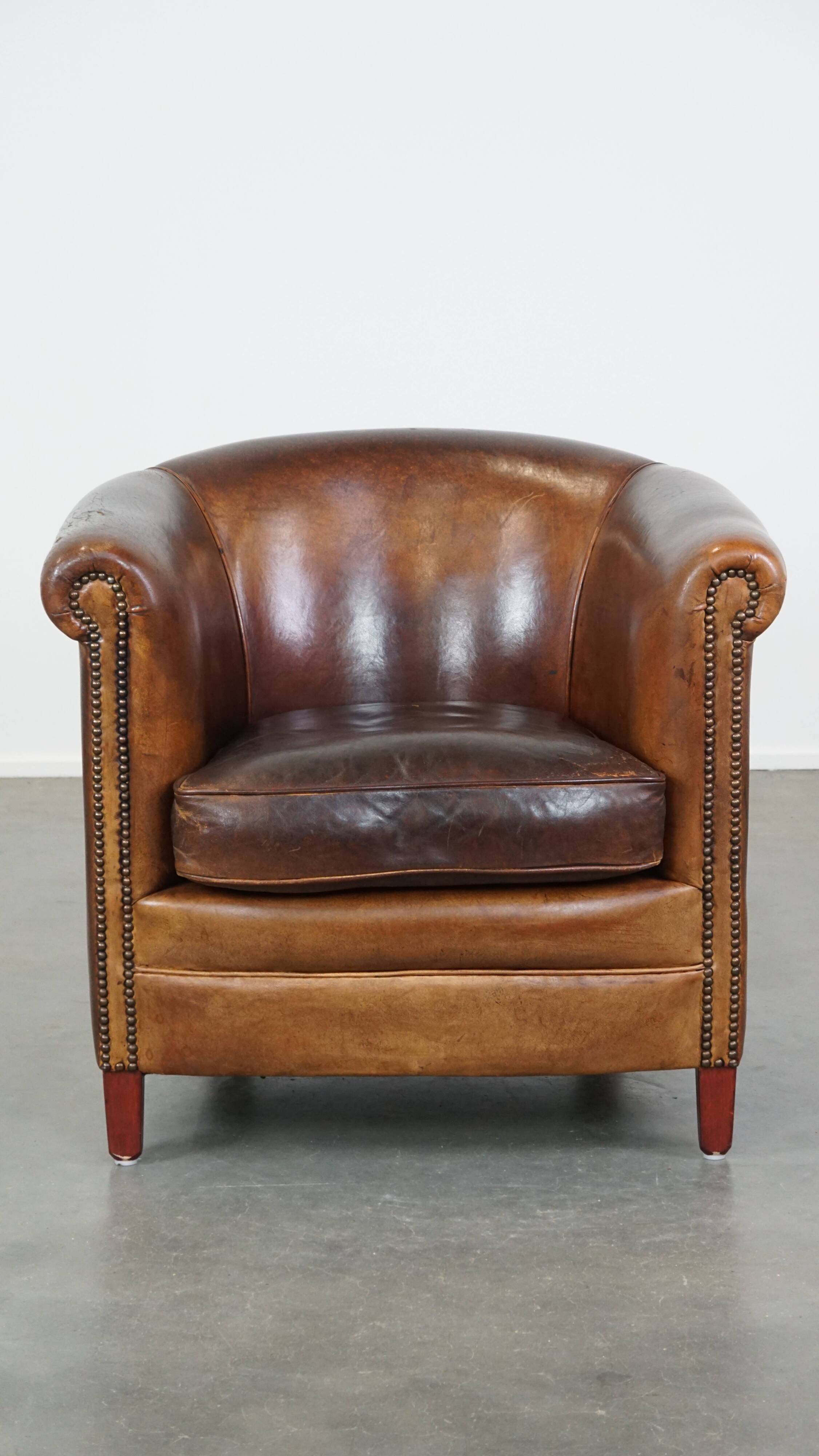 Cognac-Colored Sheepskin Leather Club Chair