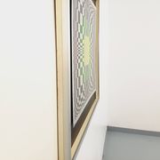 Typical silkscreen painting in kinetic checkerboard on aluminum, Italian abstract design in Vasarely style