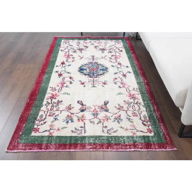 Vintage Turkish Oushak Handmade Wool Cotton Beige Area Rug 117x217