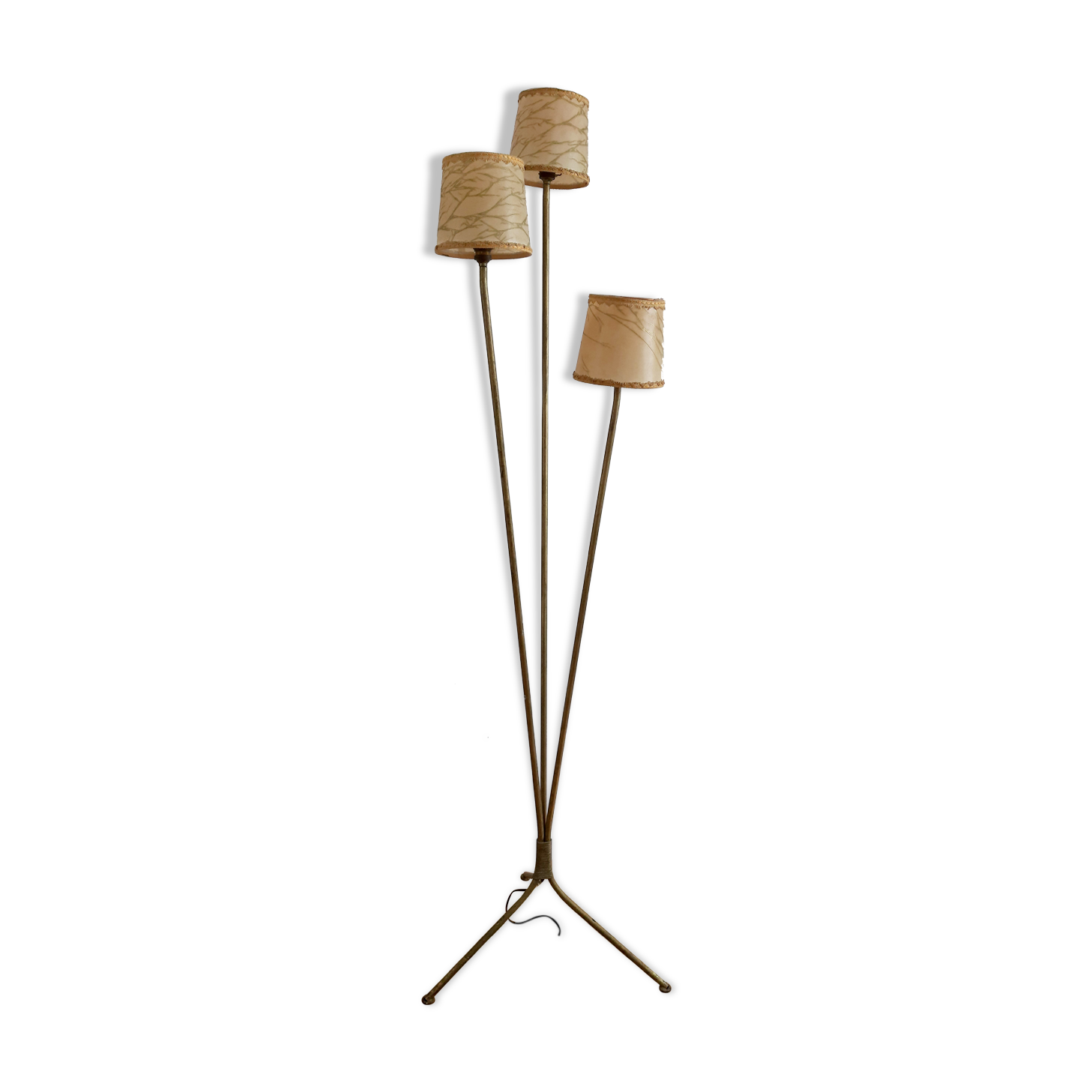 Tripod floor lamp 50s, gilded metal