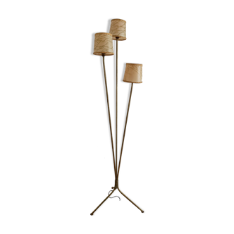 Tripod floor lamp 50s, gilded metal