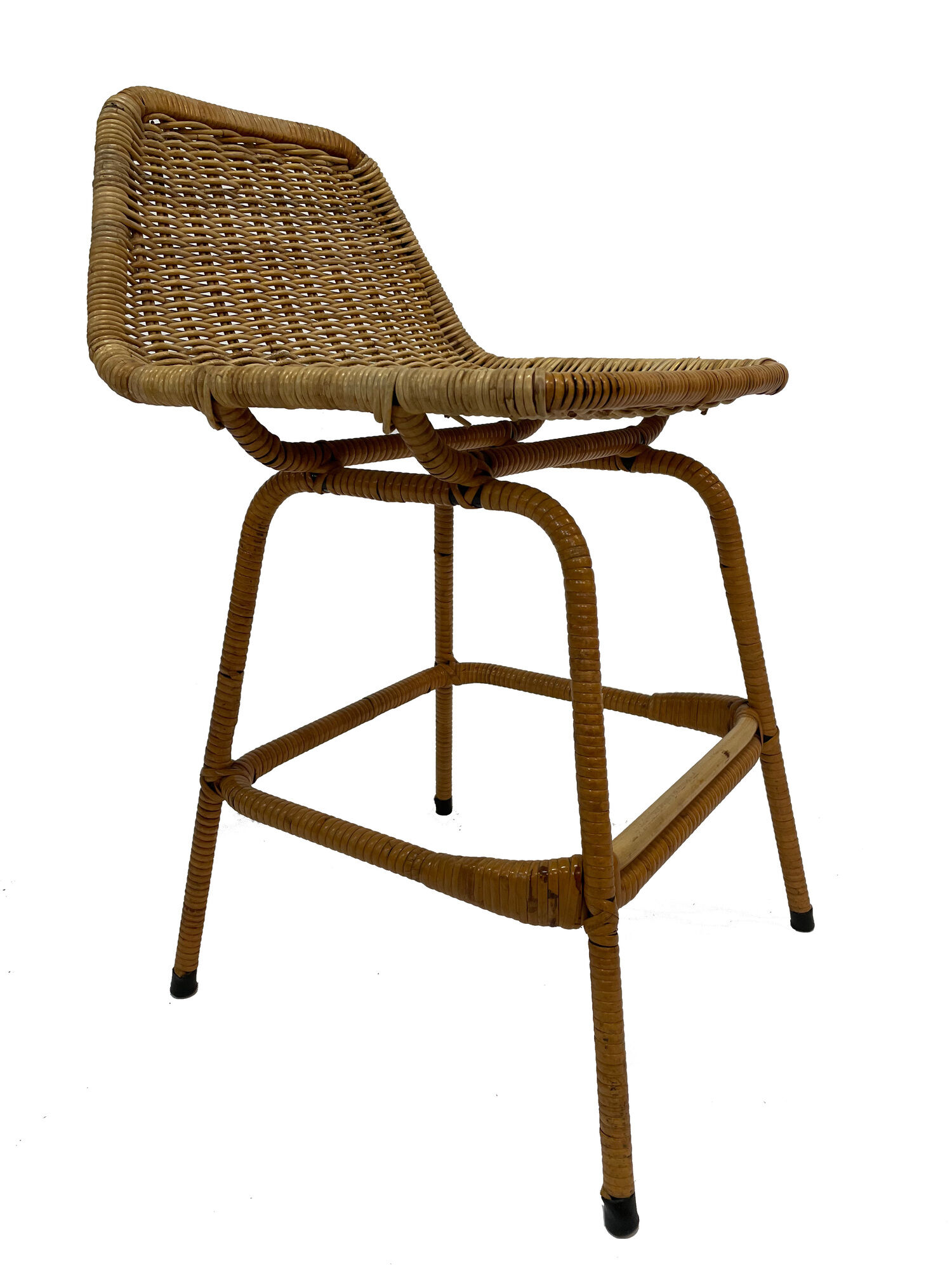 Suite of six vintage bar stools in rattan design Rohe 1960