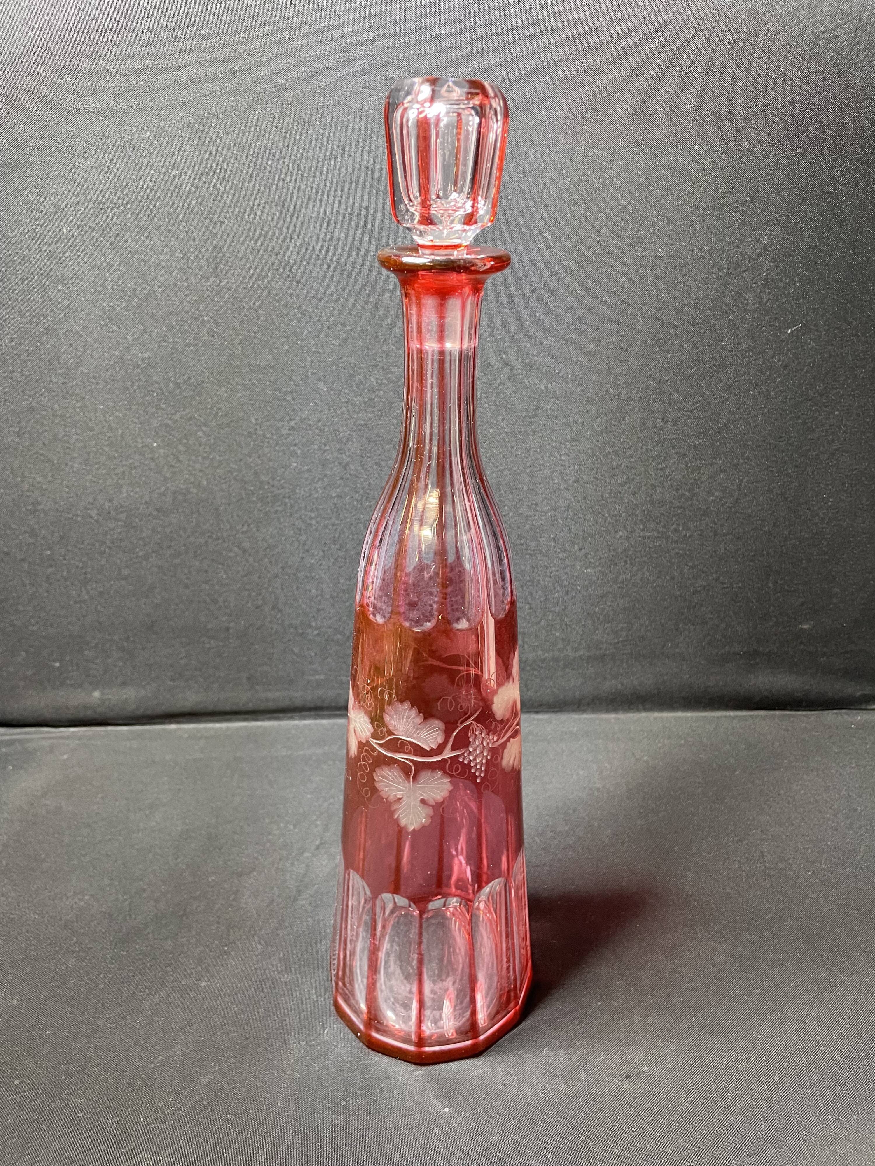 Lined crystal decanter cut and engraved