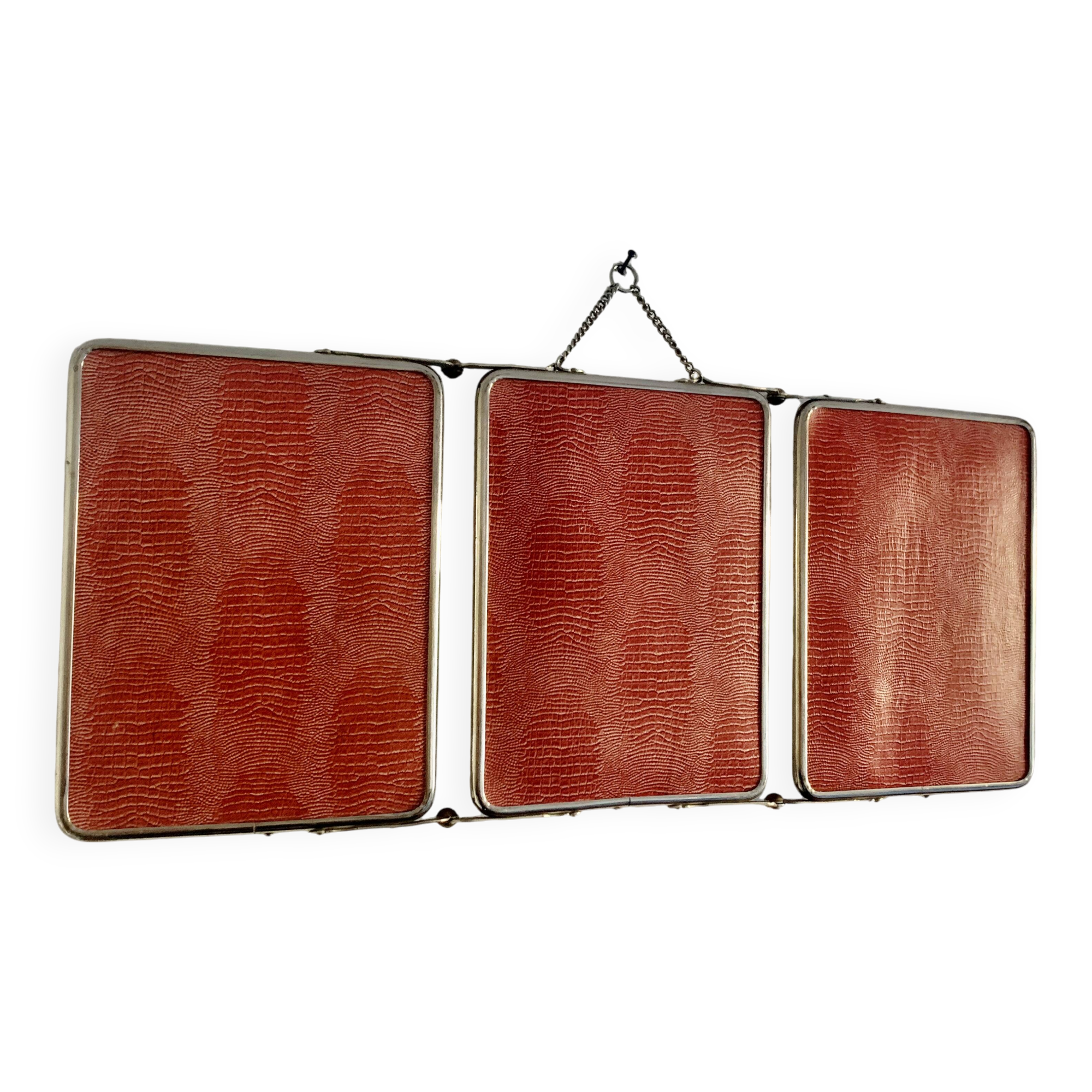 Vintage 1950s beveled barber triptych mirror in grenadine - 21 x 49 cm
