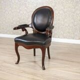 Late 19th Century Mahogany Armchair in Black Leather, 1890s