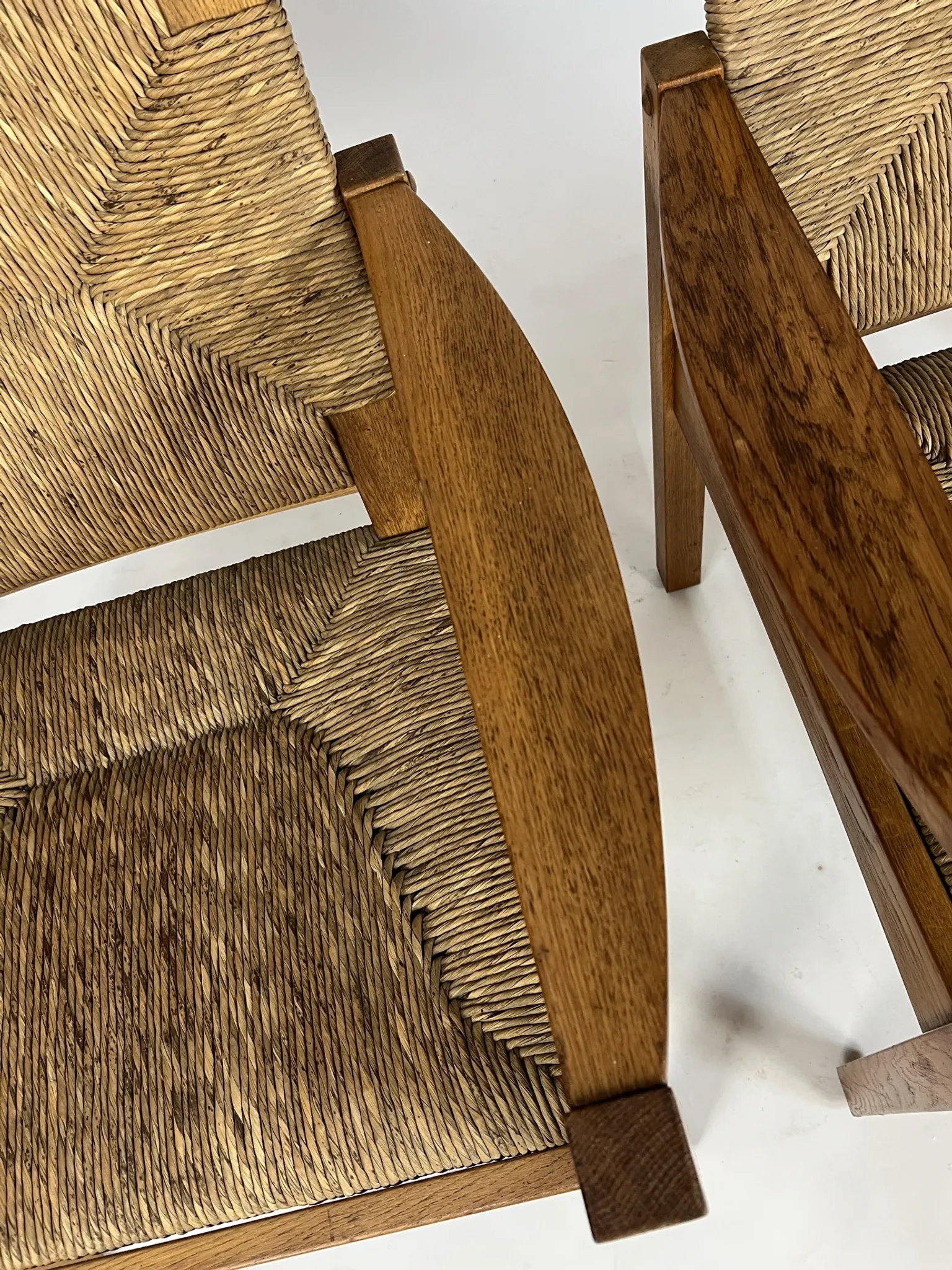 Set of 2 Vintage armchair easy chairs oak & seagrass 60s mid-century