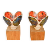 Ceramic and wood candleholders from Nittsjö, Sweden, 1970s, set of 2
