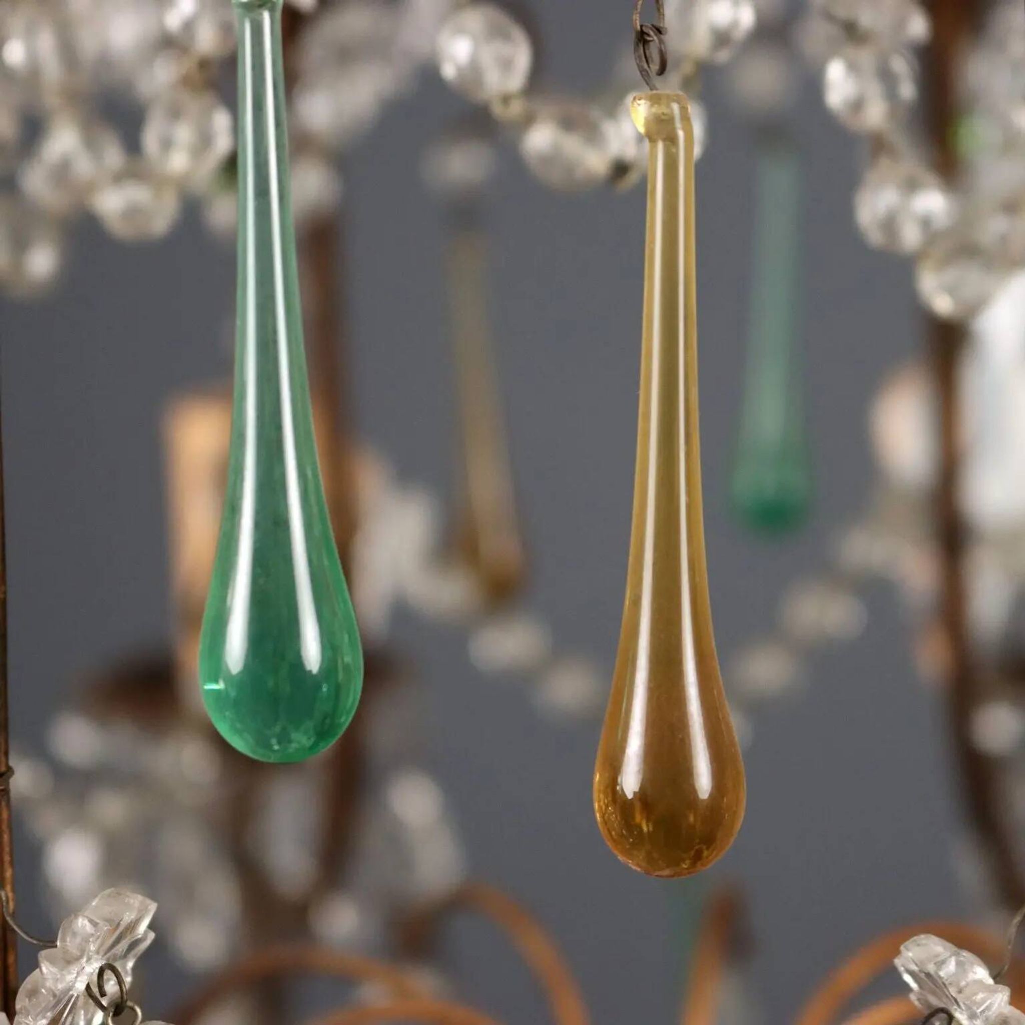 Antique chandelier in gilded iron and glass, Italy, 20th century