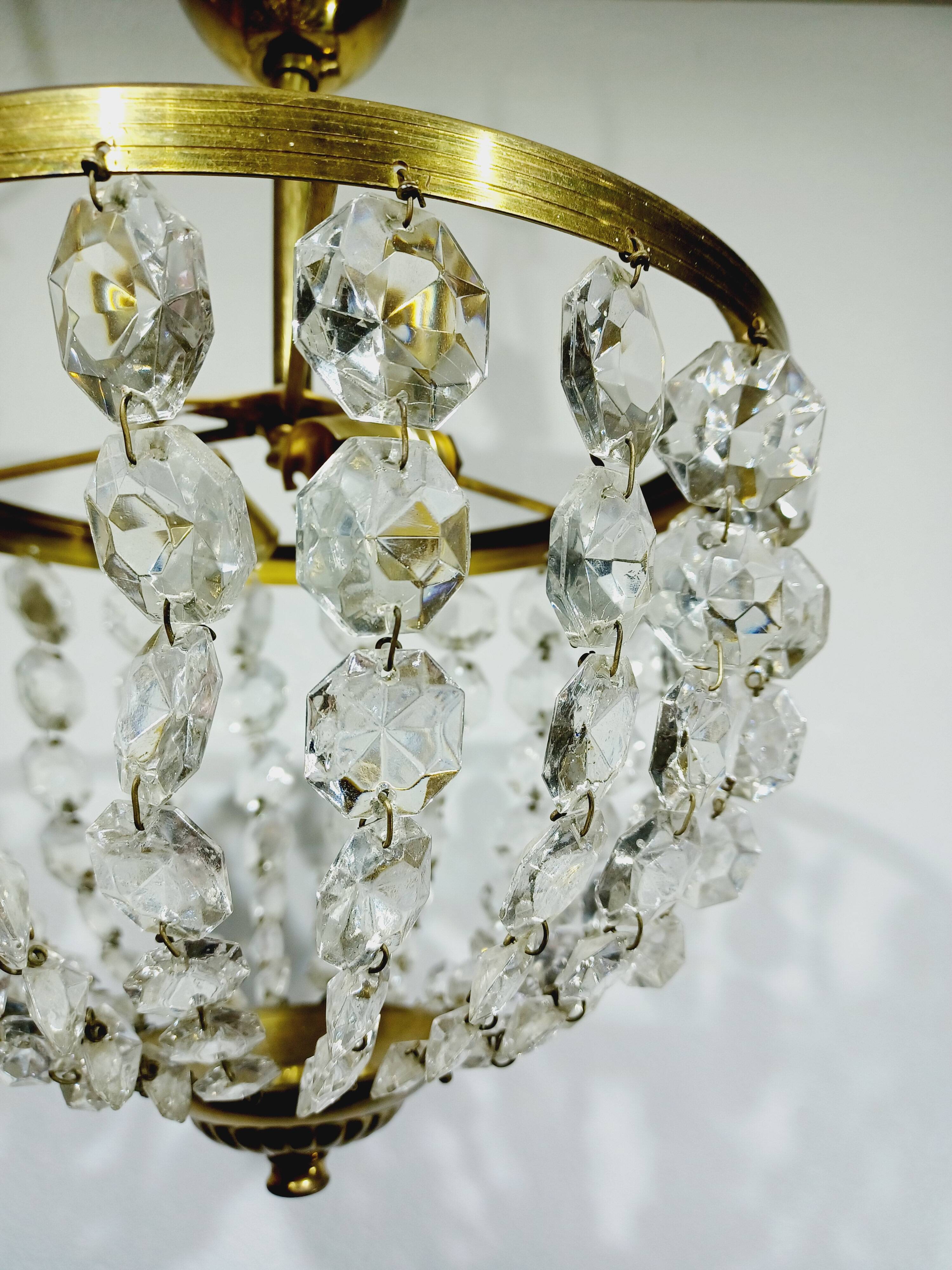 Plafonnier 2 lumières Laiton Et Cristal