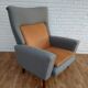 Danish designed armchair 70's, wool, nubuck leather, completely renovated