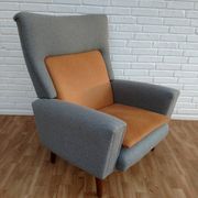 Danish designed armchair 70's, wool, nubuck leather, completely renovated