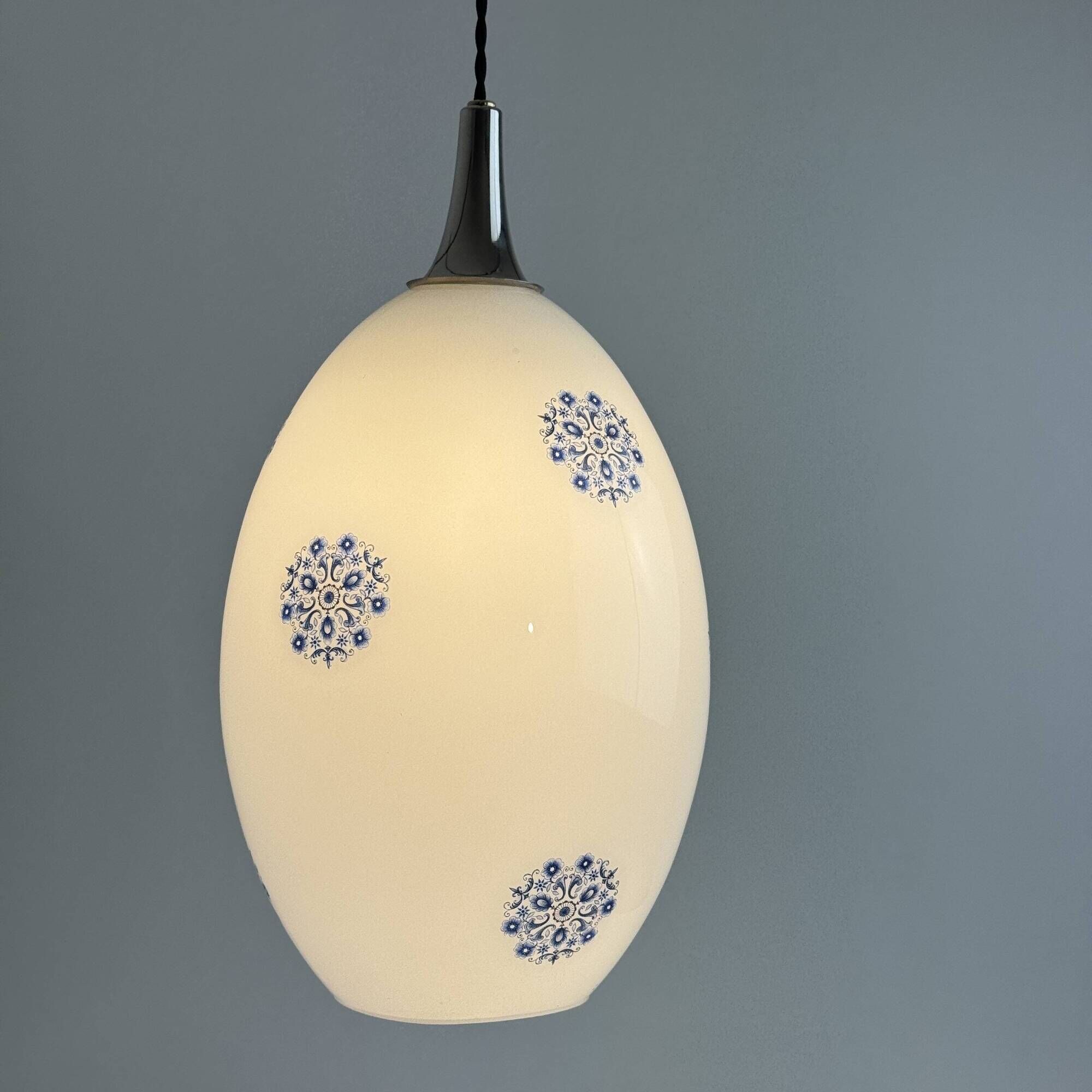 Old large ovoid suspension 1970 in vintage opaline
