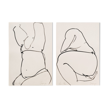 Lot de 2 - dessin à l’encre sur papier vintage