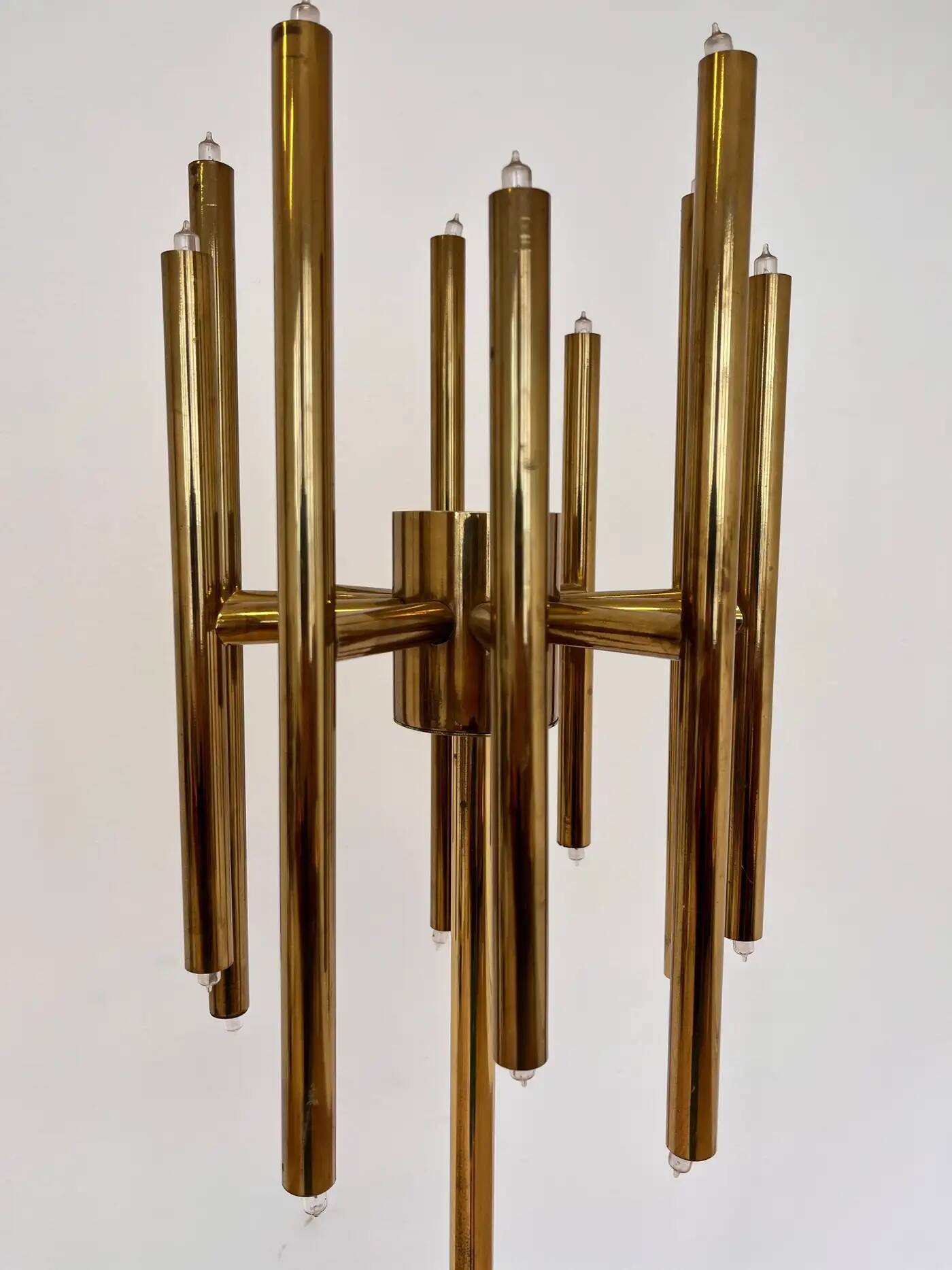 Mid-century design brass floor lamp, 1980s in style of Gaetano Sciolari
