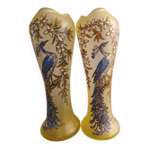 Pair of Legras vases in peacock glass