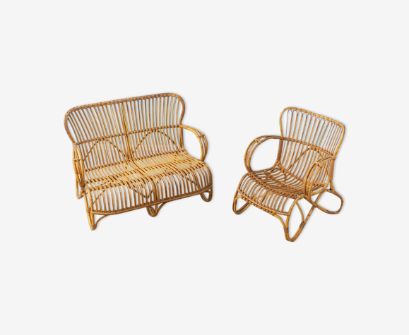 Lot fauteuil en bambou, années 1950
