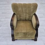 1950s, Danish relax armchair, green furniture velour, beech wood.