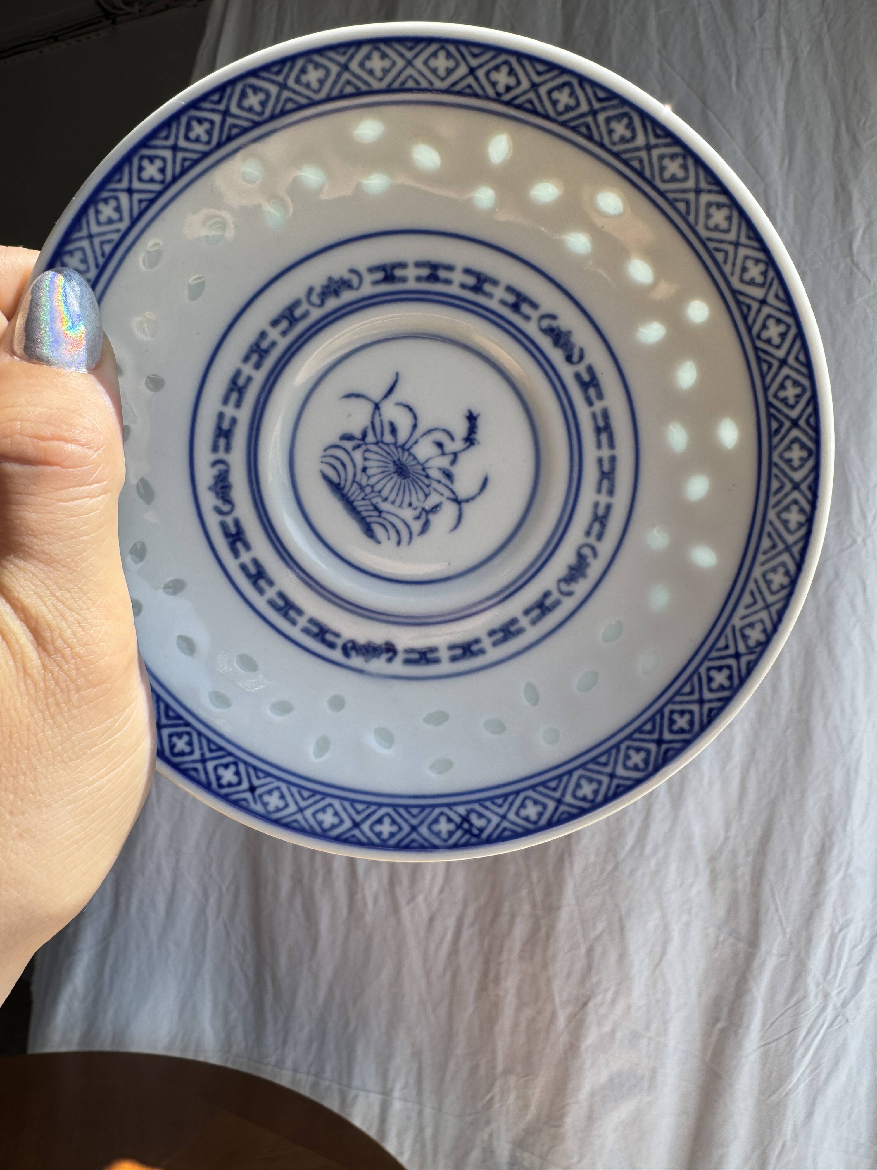 Small Chinese blue and white tea set for 6 cups and saucers.