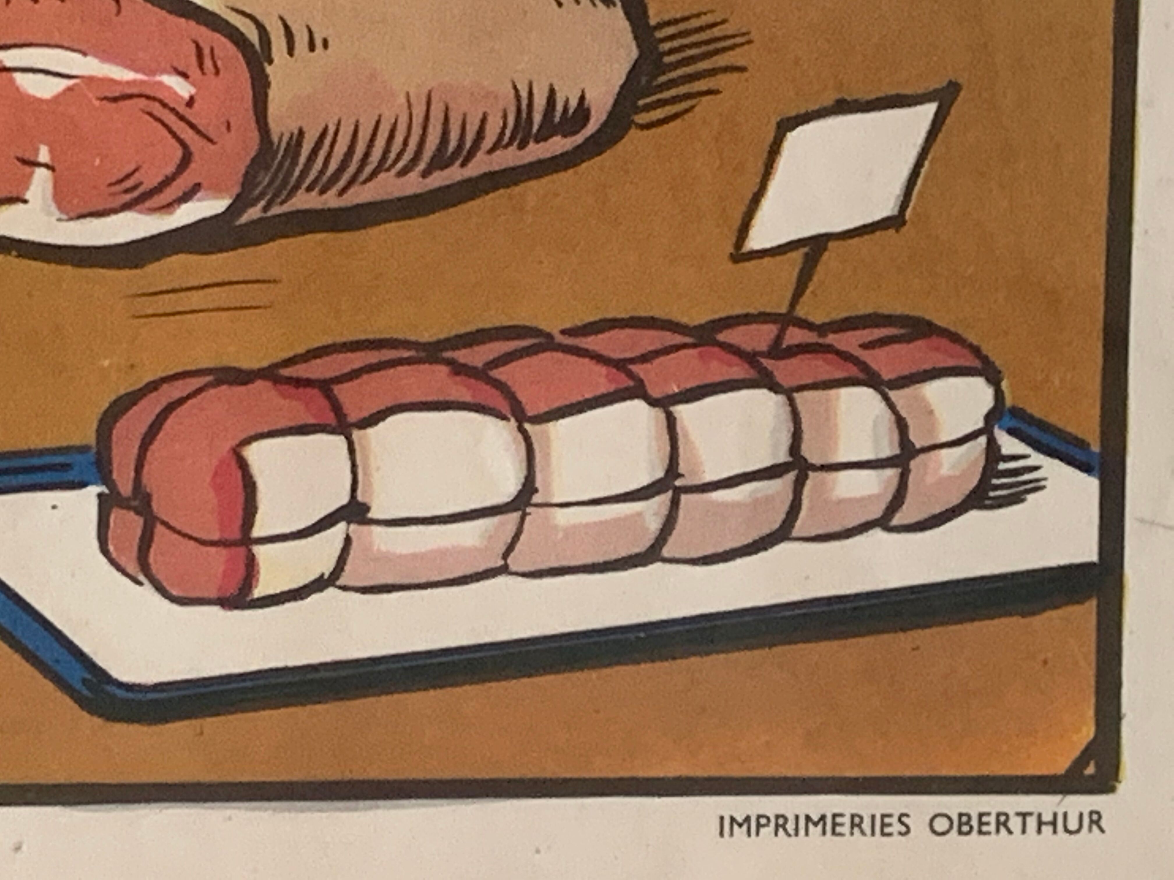 School poster 1960 framed double-sided n14bis The butcher charcutier- n 15 The garage