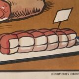 School poster 1960 framed double-sided n14bis The butcher charcutier- n 15 The garage