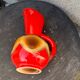 Red and beige glazed ceramic jug, pitcher, carafe, designer and vintage