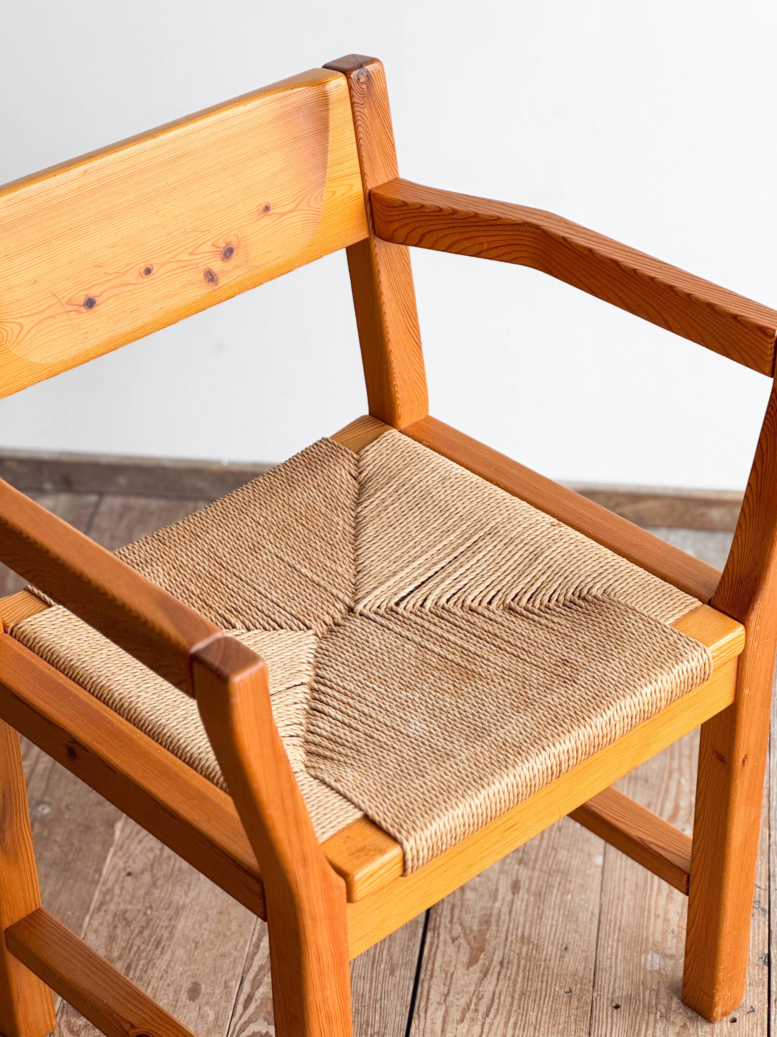 Brutalist chair by Tage Poulsen, pine, woven paper cord seat.