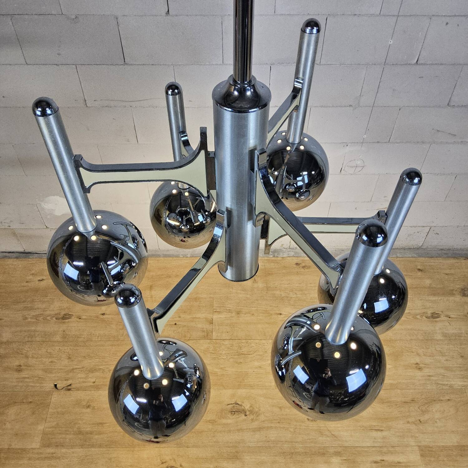 Italian design chrome vintage Space Age Gaetano Sciolari pendant lamp