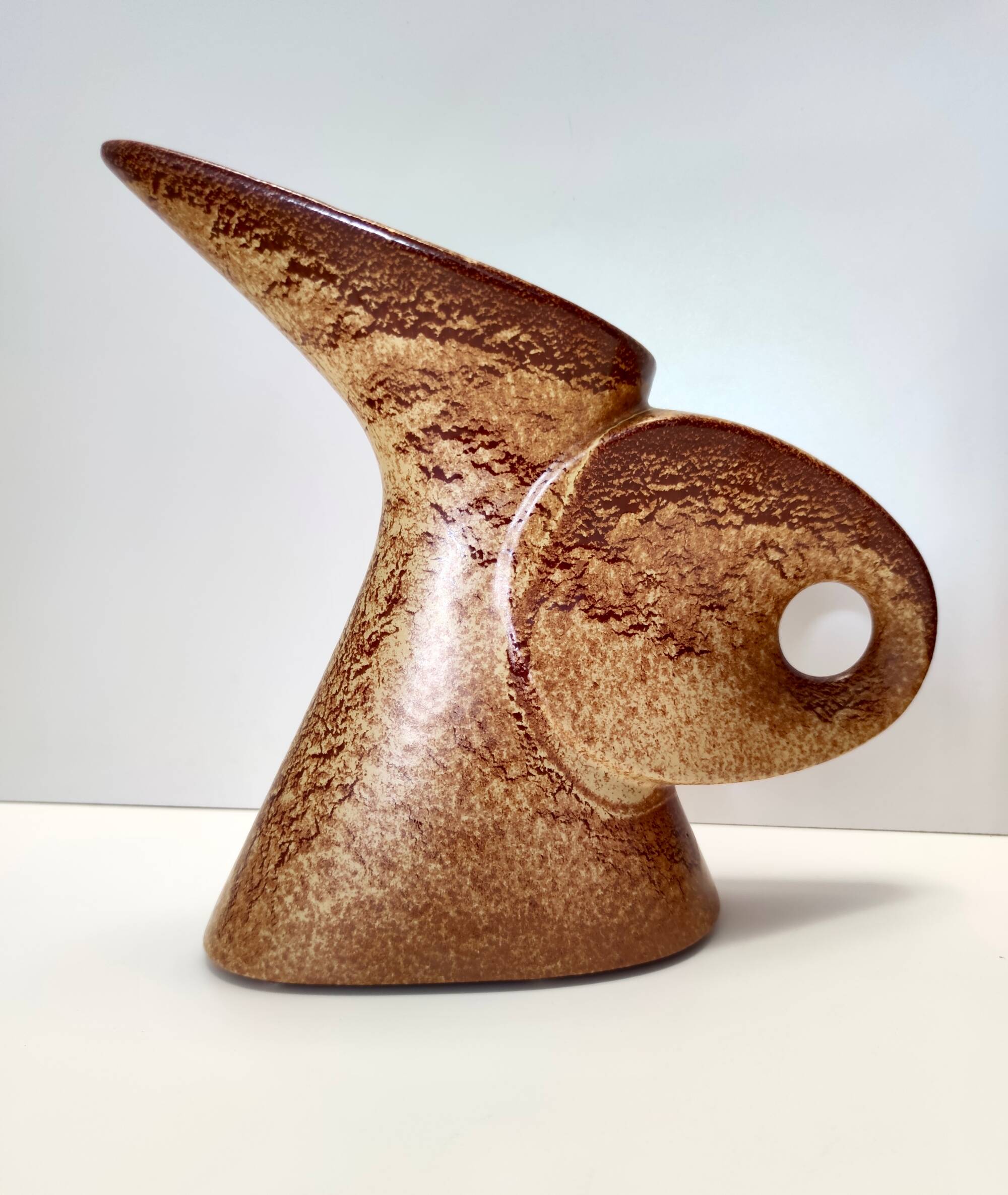 Brown Glazed Ceramic Tulip Vase by Giovanni Bertoncello for Schiavon